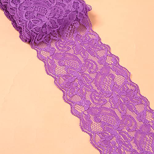 Blausky 10 Yards Elastizität Spitzenbordüre,Schleifenband,Spitzenborte Seidenbänder Spitzenstoff für Unterwäsche,DIY Handwerk,Hochzeiten zum Nähen oder Tischdekoration,8 cm Breite,Lila von Blausky