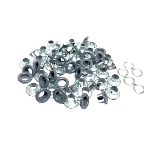 Blausky 100 Sets Innendurchmesser ca. 10mm Ösen Werkzeug,Metallösen Ösen-Sortiment Ösen Set mit Unterlegscheiben Nieten aus Eisen für Planen Leder Stoff Gürtel Schuhe Handtaschen,Grau von Blausky