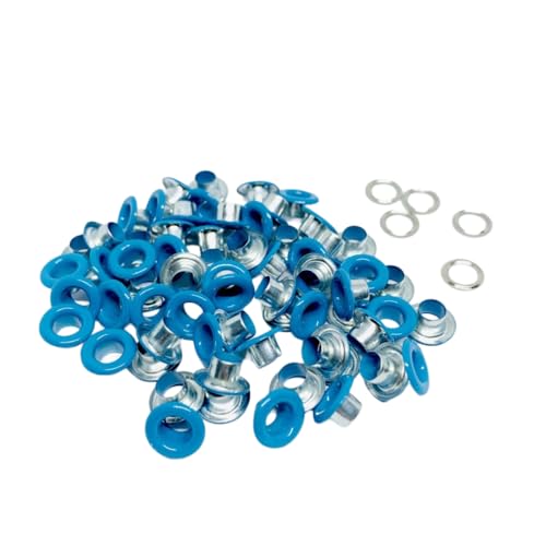 Blausky 100 Sets Innendurchmesser ca. 10mm Ösen Werkzeug,Metallösen Ösen-Sortiment Ösen Set mit Unterlegscheiben Nieten aus Eisen für Planen Leder Stoff Gürtel Schuhe Handtaschen,Himmelblau von Blausky