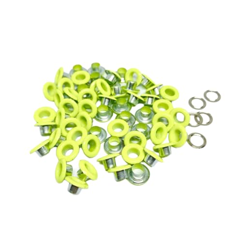 Blausky 100 Sets Innendurchmesser ca. 3.5mm Ösen Werkzeug,Metallösen Ösen-Sortiment Ösen Set mit Unterlegscheiben Nieten aus Eisen für Planen Leder Stoff Gürtel Handtaschen,Fluoreszierendes Grün von Blausky