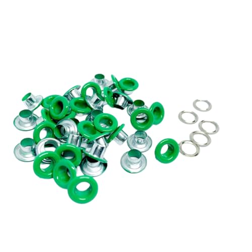 Blausky 100 Sets Innendurchmesser ca. 3.5mm Ösen Werkzeug,Metallösen Ösen-Sortiment Ösen Set mit Unterlegscheiben Nieten aus Eisen für Planen Leder Stoff Gürtel Schuhe Handtaschen,Grün von Blausky