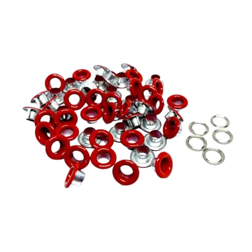 Blausky 100 Sets Innendurchmesser ca. 4.5mm Ösen Werkzeug,Metallösen Ösen-Sortiment Ösen Set mit Unterlegscheiben Nieten aus Eisen für Planen Leder Stoff Gürtel Schuhe Handtaschen,Rot von Blausky