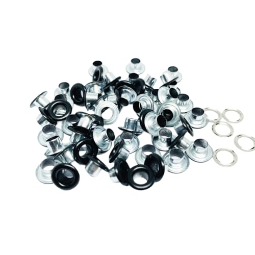 Blausky 100 Sets Innendurchmesser ca. 4mm Ösen Werkzeug,Metallösen Ösen-Sortiment Ösen Set mit Unterlegscheiben Nieten aus Eisen für Planen Leder Stoff Gürtel Schuhe Handtaschen,Schwarz B von Blausky
