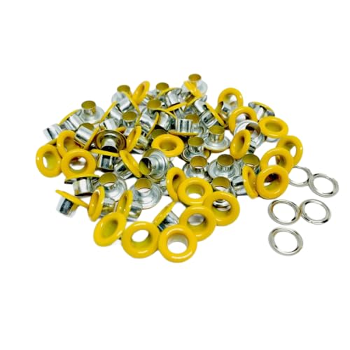 Blausky 100 Sets Innendurchmesser ca. 6mm Ösen Werkzeug,Metallösen Ösen-Sortiment Ösen Set mit Unterlegscheiben Nieten aus Eisen für Planen Leder Stoff Gürtel Schuhe Handtaschen,Gelb von Blausky