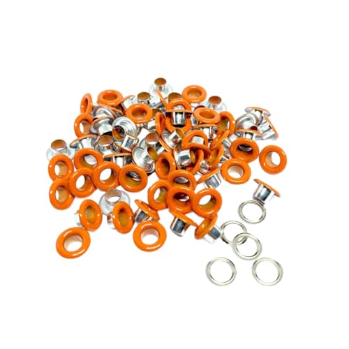 Blausky 100 Sets Innendurchmesser ca. 6mm Ösen Werkzeug,Metallösen Ösen-Sortiment Ösen Set mit Unterlegscheiben Nieten aus Eisen für Planen Leder Stoff Gürtel Schuhe Handtaschen,Orange von Blausky