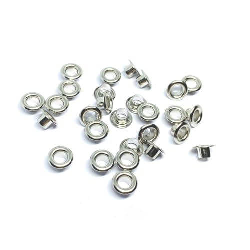 Blausky 100 Sets Innendurchmesser ca. 6mm Ösen Werkzeug,Metallösen Ösen-Sortiment Ösen Set mit Unterlegscheiben Nieten aus Eisen für Planen Leder Stoff Gürtel Schuhe Handtaschen,Silber von Blausky