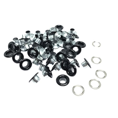 Blausky 100 Sets Innendurchmesser ca. 8mm Ösen Werkzeug,Metallösen Ösen-Sortiment Ösen Set mit Unterlegscheiben Nieten aus Eisen für Planen Leder Stoff Gürtel Schuhe Handtaschen,Schwarz A von Blausky