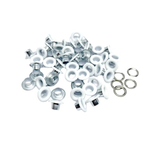 Blausky 100 Sets Innendurchmesser ca. 8mm Ösen Werkzeug,Metallösen Ösen-Sortiment Ösen Set mit Unterlegscheiben Nieten aus Eisen für Planen Leder Stoff Gürtel Schuhe Handtaschen,Weiß von Blausky