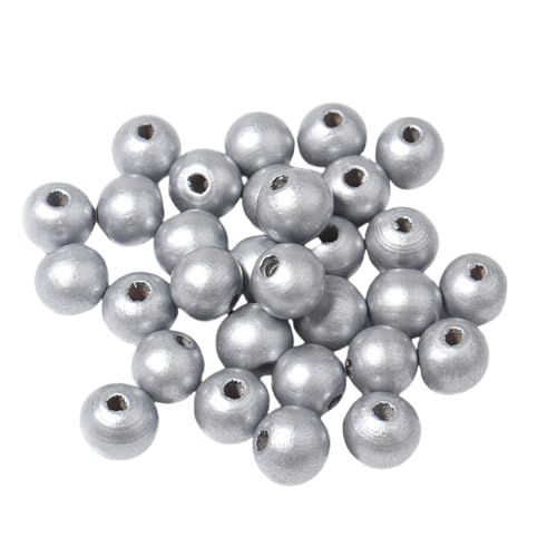 Blausky 100 Stück 10mm Holzperlen Natur,Runde Holzperlen zum Auffädeln Natürliche Lose Spacer Perlen Holzkugeln mit Löcher Farbig Bastelnperlen für DIY Schmuck Herstellung,Silber von Blausky