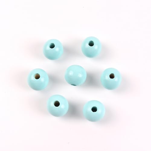 Blausky 100 Stück Natur Holzperlen Rund Holz Perlen Mehrfarbig Holzperlen zum Auffädeln mit Loch Bastelnperlen Holzkugeln,Lose Perlen Mini Zwischenperle für DIY Schmuck Herstellung,Hellblau 16mm von Blausky