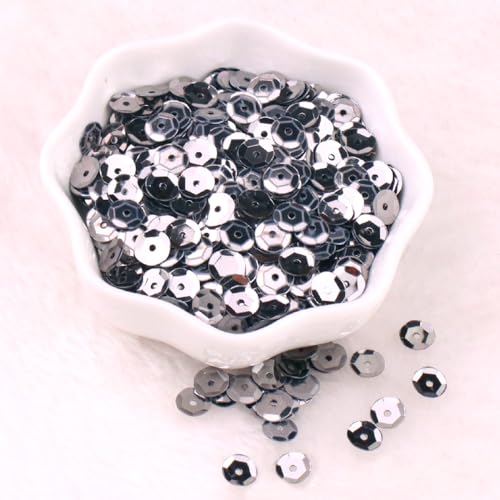 Blausky 1000 Stück（ca.10g） Lose Pailletten zum Basteln,Pailletten aus PVC mit Löchern,Runde Bestickte Pailletten,6 mm Glitzer Pailletten zum Aufnähen Aufkleben Auffädeln DIY Kunsthandwerk,Grau von Blausky
