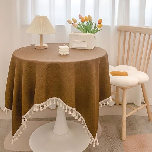 Blausky 100x160cm Volltonfarbe Quaste Tischdecke,Abwaschbar Tischtuch Tischdecken Elegant Baumwolle Leinen Tischwäsche Stoff-Tischdecke für Home Küche Speisetisch Garten Picknick,Dunkelkaffee von Blausky