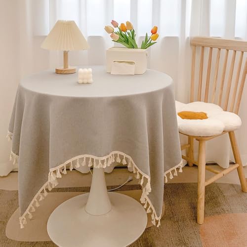 Blausky 100x160cm Volltonfarbe Quaste Tischdecke,Abwaschbar Tischtuch Tischdecken Elegant Baumwolle Leinen Tischwäsche Stoff-Tischdecke für Home Küche Speisetisch Garten Picknick,Hellgrau von Blausky