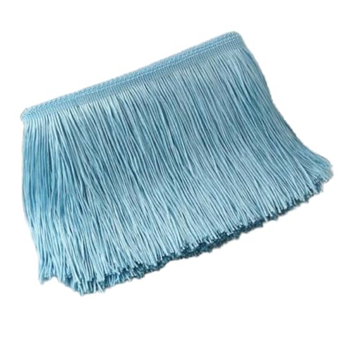 Blausky 10cm x 10m Breite Quaste Fransenborte Tanzfransen Schnittfranse Seidig Fransen Fransenband Dekoband Fransen-Borten Bänder zum Nähen,für Lateinisches Kleid Dessous Vorhänge,Himmelblau von Blausky