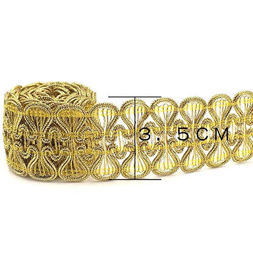 Blausky 10m 3.5cm Breite Spitzenband,Polyester Trim Sewing Lace Vintage Spitzenborte Stickerei Dekoband Hohle Spitze Borte Spitzenbesatz für Hochzeitsdeko,Basteln & DIY-Projekte,Hellgold von Blausky