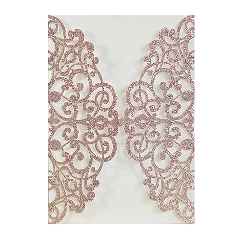 Blausky 12 Stück Glitzer Einladungskarten inkl. Umschlägen zum Hochzeit,Elegant Papier Einladungen Karte Partyeinladungen Geburtstagseinladungen Einladung mit Satinschleife für Feier,Dunkelroségold von Blausky
