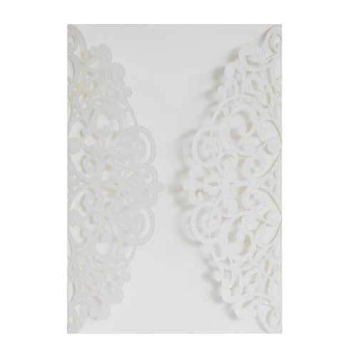 Blausky 12 Stück Glitzer Einladungskarten inkl. Umschlägen zum Hochzeit,Elegant Papier Einladungen Karte Partyeinladungen Geburtstagseinladungen Einladung mit Satinschleife für Feier,Elfenbein von Blausky
