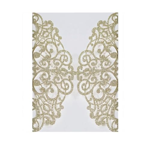 Blausky 12 Stück Glitzer Einladungskarten inkl. Umschlägen zum Hochzeit,Elegant Papier Einladungen Karte Partyeinladungen Geburtstagseinladungen Einladung mit Satinschleife für Feier,Gold von Blausky