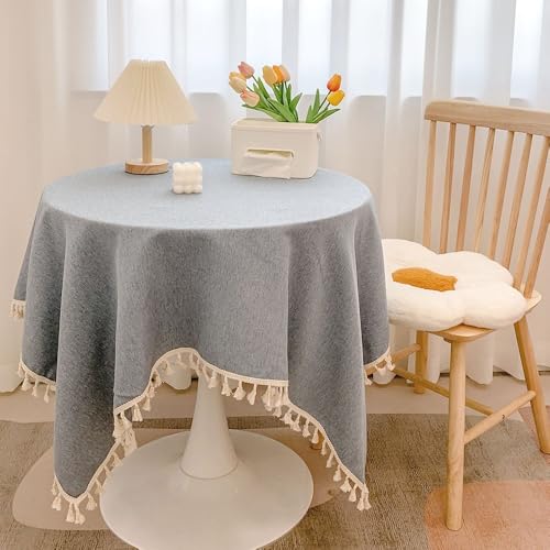 Blausky 120x120cm Volltonfarbe Quaste Tischdecke,Abwaschbar Tischtuch Tischdecken Elegant Baumwolle Leinen Tischwäsche Stoff-Tischdecke für Home Küche Speisetisch Garten Picknick,Blaugrau von Blausky