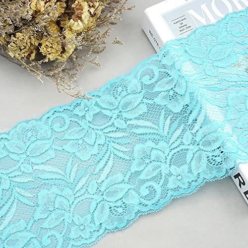 Blausky 15 cm x 10 Yards Elastizität Spitzenborte,Vintage Spitzenband,Spitze Blume Borte,Zierband,Spitzenbordüre zum Nähen Dekorieren Basteln,für SpitzeSpitze-Bogen,Ballettröckchen,Tischband,Hellblau von Blausky