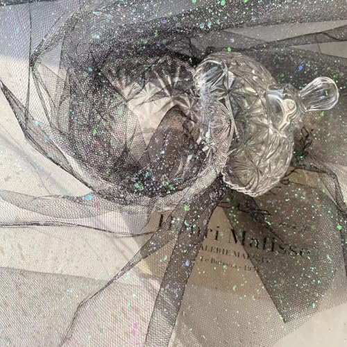 Blausky 150cm x 1m Pailletten Stoff,Meterware Tüllstoff Netzstoff Drapierstoff Glänzend Dekostoff Tüll Stoff mit Pailletten zum Nähen Kostümen für Tutu Geschenk Bogen Tischläufer,Grauschwarz von Blausky