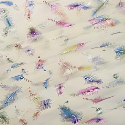 Blausky 150cm x 1m Tüll Stoff,Federtüll Meterware Sparkly Stoff Tüll Netz Netzstoff Dekostoff zum Nähen Tüll mit Bunte Federn Glitzer Tüll für DIY Basteln Tutu Rock Bogen Tischdeko,Hellgelb von Blausky