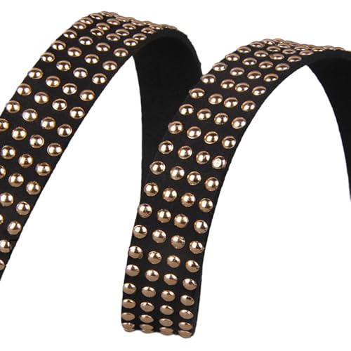 Blausky 15mm x 1m Lederband Flach,Lederstreifen Lederriemen mit Nieten Lederbänder Ketten Lederschnur zum Basteln für DIY Schmuck Armbänder Choker Halsketten und Haustier Halsband,Kreis T Gold von Blausky