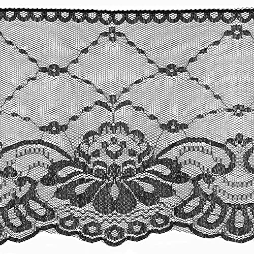 Blausky 17cm x 2yards Nicht Dehnbare Spitzenband,Breite Spitzenborte Dekoband Zierband Lotusband Spitzenbordüre Spitzenstoff zum Nähen für Kleidung Dessous Hochzeitskleid Tischdeko,Schwarz von Blausky