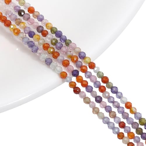 Blausky 185 Stück 2 mm Natürliche Steinperlen,Zirkonperlen Edelstein Perlen Runde Facettierte Perlen mit Loch Edelstein Perlen Stränge Runde Naturperlen,für DIY Schmuckherstellung,Gemischte Farben von Blausky