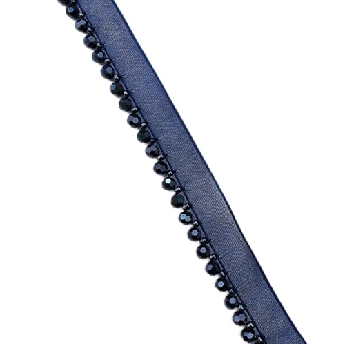 Blausky 1cm x 5 Yards Perlen Spitze,Spitzenband Tüllband mit Kristallperlen Spitzenborte Organza Dekoband Zierband Spitzenbesatz zum Nähen für Kleidung Choker Hochzeitskleid DIY-Handwerk,Blau von Blausky