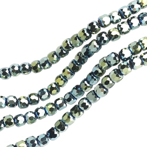 Blausky 20 Stück 14mm Glasperlen zum Auffädeln,Bunte Kristallglasperlen Runde Perlen Facettierte Perlen mit Loch Bastelnperlen Glitzerperlen für Armbänder Schlüsselanhänger,Grün plattiert von Blausky