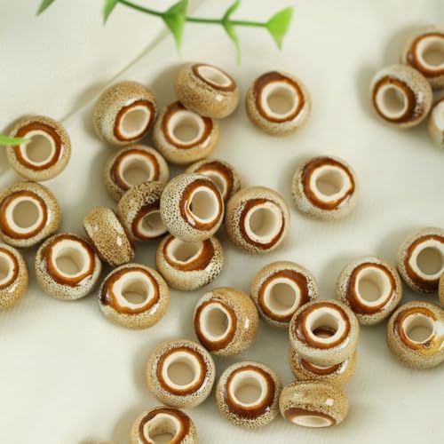 Blausky 20 Stück 15mm Runden Keramikperlen,Pony Perlen Lose Keramik Perlen mit 6mm Großes Loch zum Auffädeln Porzellanperlen Bunte Bastelperlen für DIY Schmuck Armbänder Ohrringe,Kaffee von Blausky