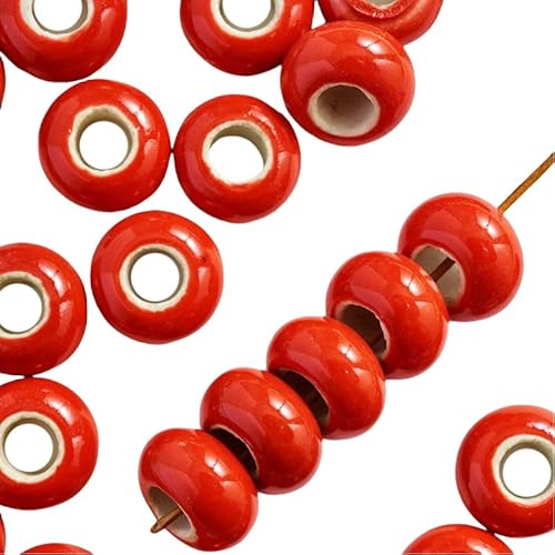 Blausky 20 Stück 15mm Runden Keramikperlen,Pony Perlen Lose Keramik Perlen mit 6mm Großes Loch zum Auffädeln Porzellanperlen Bunte Bastelperlen für DIY Schmuck Armbänder Ohrringe,Rot B Blausky 20 Stück 15mm Runden Keramikperlen,Pony Perlen Lose Keramik Perlen mit 6mm Großes Loch zum Auffädeln Porzellanperlen Bunte Bastelperlen für DIY Schmuck Armbänder Ohrringe,Rot B von Blausky