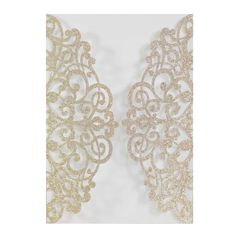 Blausky 20 Stück Glitzer Einladungskarten inkl. Umschlägen zum Hochzeit,Elegant Papier Einladungen Karte Partyeinladungen Geburtstagseinladungen Einladung mit Satinschleife für Feier,Roségold von Blausky