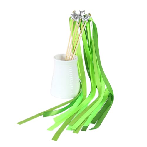 Blausky 20 Stück Stern Wedding Wands,Zauberstäbe mit Glocke Romantic Hochzeit Luftschlangen Ribbon Wands Seidenfeenstab für Hochzeiten Geburtstage Partys Feiertagsfeiern verwendet,Grün von Blausky