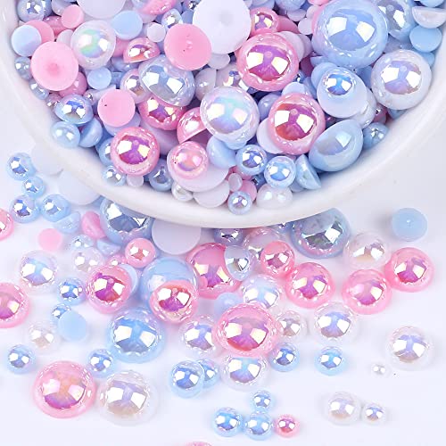 Blausky 200 Stück Flache Rückseite Halbrunde Perlen,Flache Rücken Perlen,Kunstperle Lose Perlen Bunte Halbperlen,Imitationsperlen Dekoperlen für DIY Maniküre,Schmuckherstellung,5 mm,Hellrosa-Blau von Blausky