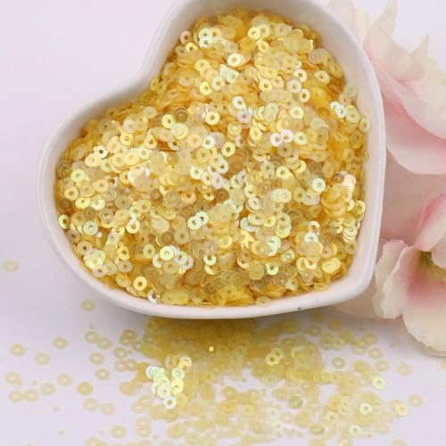 Blausky 20000 Stück (ca.50g) Bunte Pailetten zum Basteln Lose Pailletten Schillernde Spangles 2mm Glitzer Pailletten mit Löchern für Auffädeln,zum Nähen Stickerei Aufkleben DIY Kunsthandwerk,Gelb von Blausky