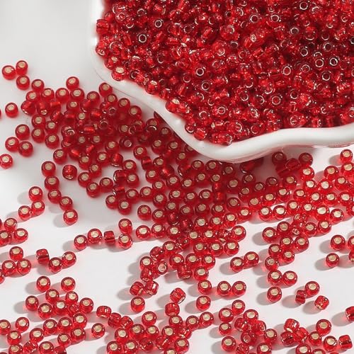 Blausky 2mm x 2000 STK Glasperlen zum Auffädeln,Lose Glas Perlen Pony Perlen Kleine Rocailles Perlen Seed Beads Bastelperlen Spacer Perlen für DIY Schmuckherstellung Armbänder Charm,Rot von Blausky