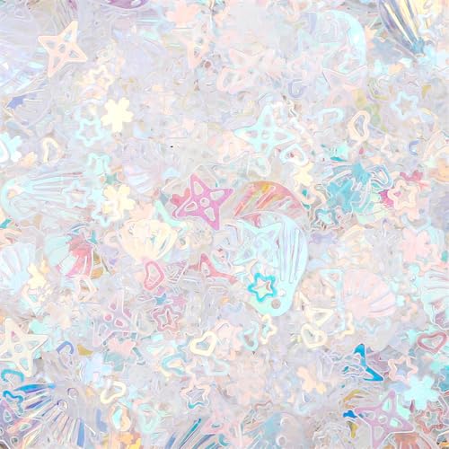 Blausky 3-10mm x 40g Gemischte Pailletten,Lose Glänzende Pailletten Bunte Glitzer Sequins mit Loch zum Aufnähen und Auffädeln für DIY Nähen Kleidung Handyhülle Hochzeit Party Deko,Weiß B von Blausky