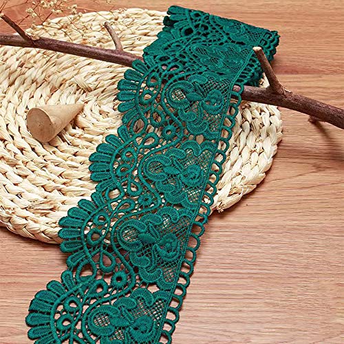 Blausky 3 Yards Stickerei Polyesterbänder,Vintage Spitzenborte,10 cm Breite Spitzenband,Wellig Dekoband,Spitzenbordüre Stickerei Zierband,für Vorhang Tischdecke Slipcover Kleidung/Zubehör,Dunkelgrün von Blausky