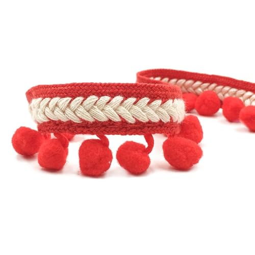 Blausky 3.5cm x 20 Yards Pomponborte,Bunt Pom Poms Quaste Bommelborte im ethnischen Stil Fransenborte Quaste Trim Pompoms Bänder Quastenband zum Nähen für DIY Kleidung Vorhang Kissen Deko,Rot A Blausky 3.5cm x 20 Yards Pomponborte,Bunt Pom Poms Quaste Bommelborte im ethnischen Stil Fransenborte Quaste Trim Pompoms Bänder Quastenband zum Nähen für DIY Kleidung Vorhang Kissen Deko,Rot A von Blausky