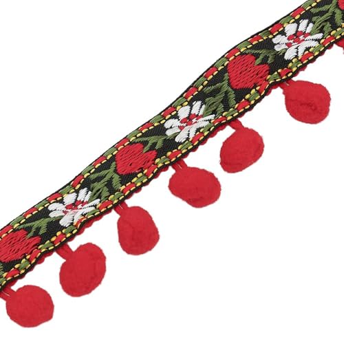 Blausky 3.5cm x 3 Yards Pomponborte,Bunt Pom Poms Quaste Bommelborte im ethnischen Stil Fransenborte Quaste Trim Pompoms Bänder Quastenband zum Nähen für DIY Kleidung Vorhang Kissen Deko,Rot B Blausky 3.5cm x 3 Yards Pomponborte,Bunt Pom Poms Quaste Bommelborte im ethnischen Stil Fransenborte Quaste Trim Pompoms Bänder Quastenband zum Nähen für DIY Kleidung Vorhang Kissen Deko,Rot B von Blausky