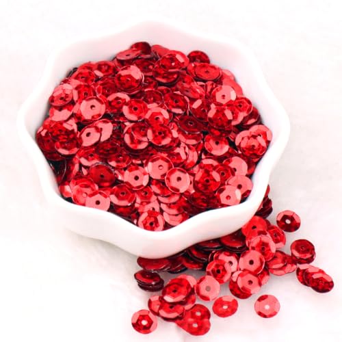 Blausky 3000 Stück（ca.10g） Lose Pailletten zum Basteln,Pailletten aus PVC mit Löchern,Runde Bestickte Pailletten,6 mm Glitzer Pailletten zum Aufnähen Aufkleben Auffädeln DIY Kunsthandwerk,Rot A von Blausky
