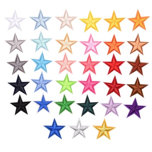 Blausky 33 Stück Stern Flicken Zum Aufbügeln,Aufbügelflicken Fünfzackiger Stern Aufnäher zum Nähen Bestickte Patches Stern Bügelbilder für DIY Kleidung Hosen Hüte Jeans 3.5x3.5cm,Set (33 Farben) von Blausky