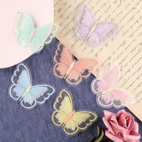 Blausky 36 Stück 6x4.6cm Stickerei Schmetterling Patch,Spitze Applikation Organza Lace Appliques zum Reparieren und Dekorieren für DIY Basteln Kleidung Kleider Hüte Jeans Jacken,Mix von Blausky