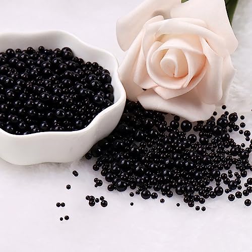 Blausky 360 Stück Gemischte Größe Perlen,Kunstperle ohne Loche Multicolor lose Perlen,1.5mm-5mm Runde Perlen kleine Füllstoff Perlen für DIY Schmuckherstellung,Nagelkunst,Schwarz von Blausky