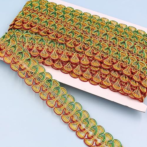 Blausky 3m 3.5cm Breite Spitzenband,Polyester Trim Sewing Lace Vintage Spitzenborte Stickerei Dekoband Hohle Spitze Borte Spitzenbesatz für Hochzeitsdeko,Basteln & DIY-Projekte,Rotgrün von Blausky