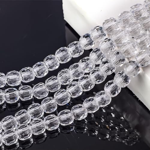 Blausky 40 Stück 12mm Glasperlen zum Auffädeln,Bunte Kristallglasperlen Runde Perlen Facettierte Perlen mit Loch Bastelnperlen Glitzerperlen für Armbänder Schlüsselanhänger,Weiß von Blausky