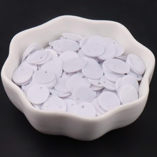 Blausky 40g(ca.1152 Stück) Runde Pailletten,10mm Flache Pailletten mit Loch Pailletten zum Basteln Loose Glitzer Sequins aus PVC für DIY Nähen Handwerk Kleidung Scrapbook,Weiß von Blausky
