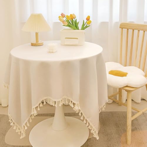 Blausky 40x60cm Volltonfarbe Quaste Tischdecke,Abwaschbar Tischtuch Tischdecken Elegant Baumwolle Leinen Tischwäsche Stoff-Tischdecke für Home Küche Speisetisch Garten Picknick,Cremeweiß von Blausky
